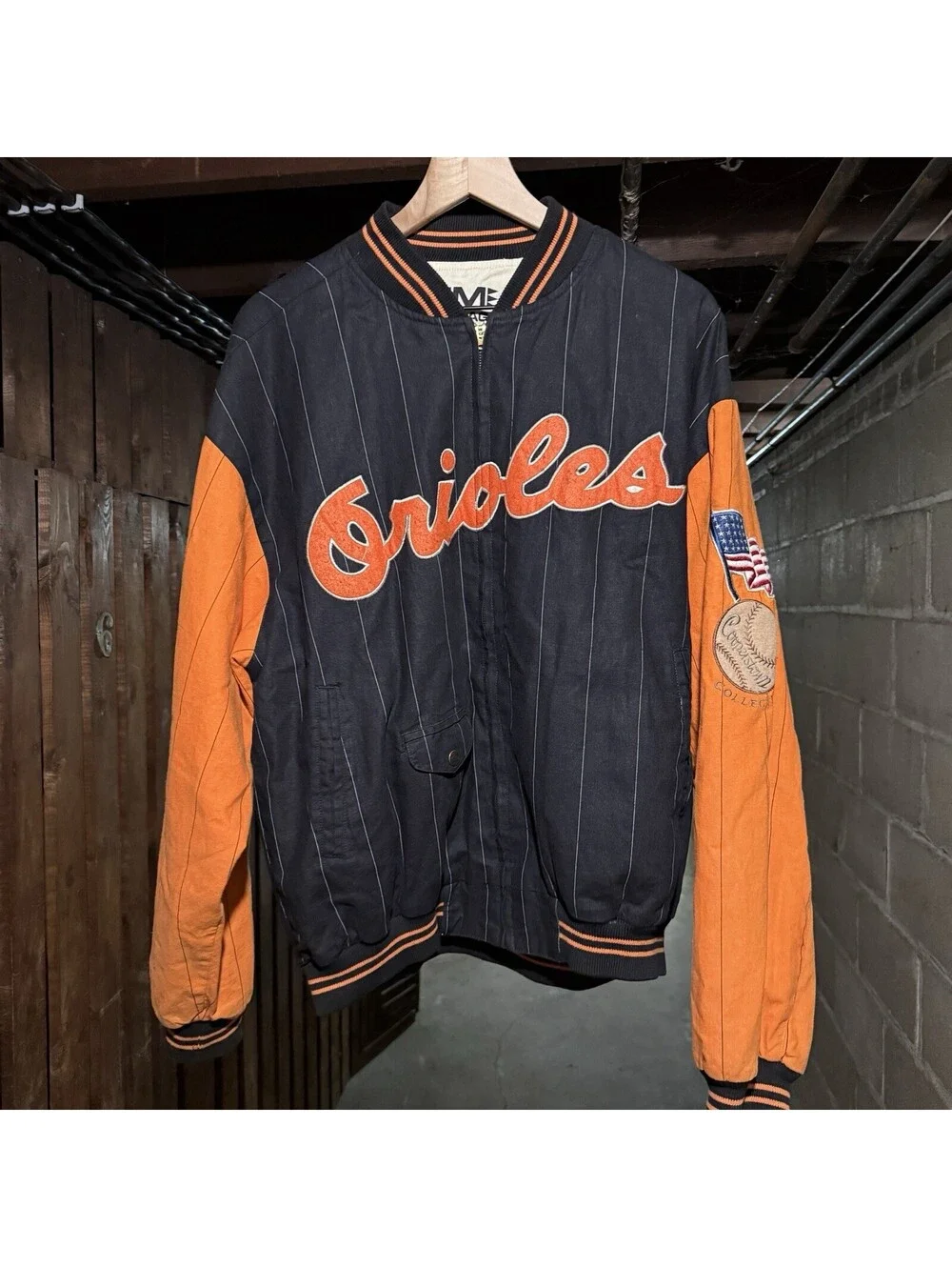 Vintage 1991 Mirage MLB Baltimore Orioles Cooperstown Pinstripe Varsity Jacket L